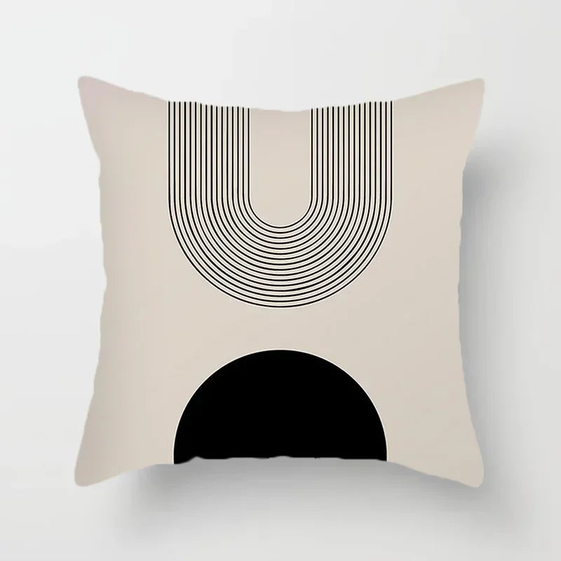 Aurum Kussenhoes - Moderne Zwart-Wit Kussenhoes met Abstracte Kunstprint