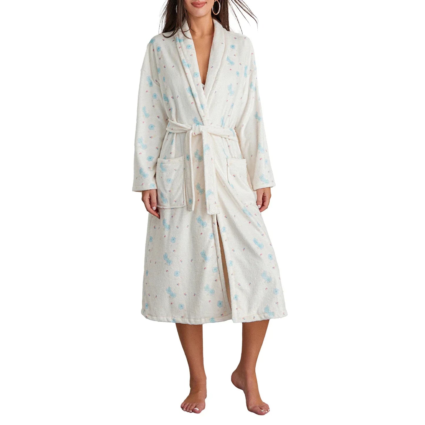 BlossomWrap Badjas - Luxe Flanellen Badjas met Bloemmotief