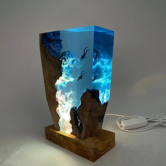 OceanGlow Luxe Verlichtende Tafellamp – Serene Epoxy Hars met USB Opladen