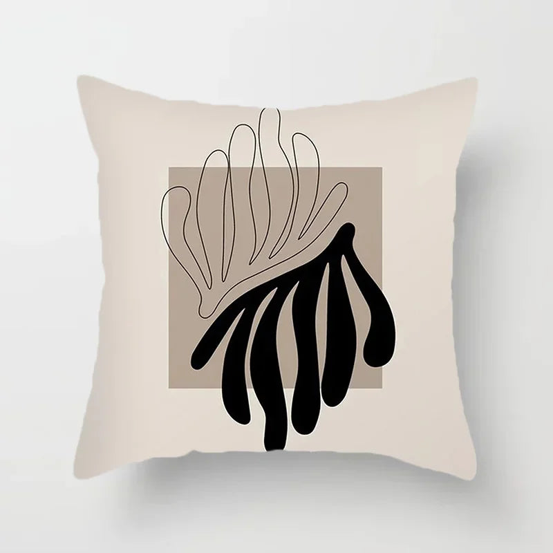 Aurum Kussenhoes - Moderne Zwart-Wit Kussenhoes met Abstracte Kunstprint