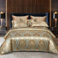 Luxueuze Satijn Rayon Jacquard Dekbedovertrek in Goud & Blauw
