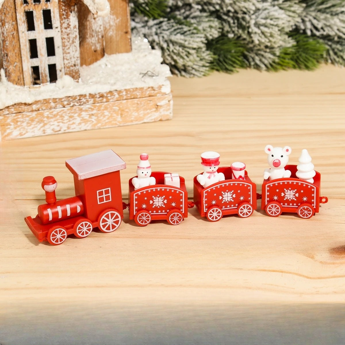 NoelExpress Houten Kersttrein - Prachtige Houten Kersttrein Decoratie