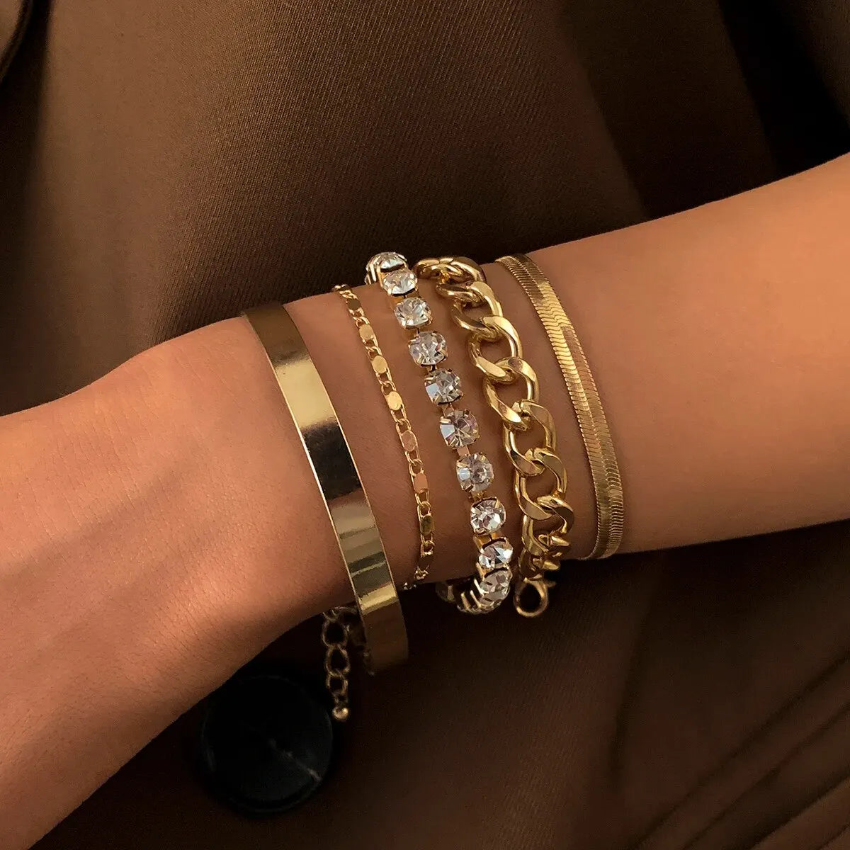SnakeEdge Bracelet Set - 5-delige Slangenketting in Metaal