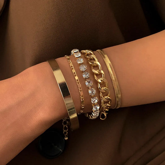 SnakeEdge Bracelet Set - 5-delige Slangenketting in Metaal