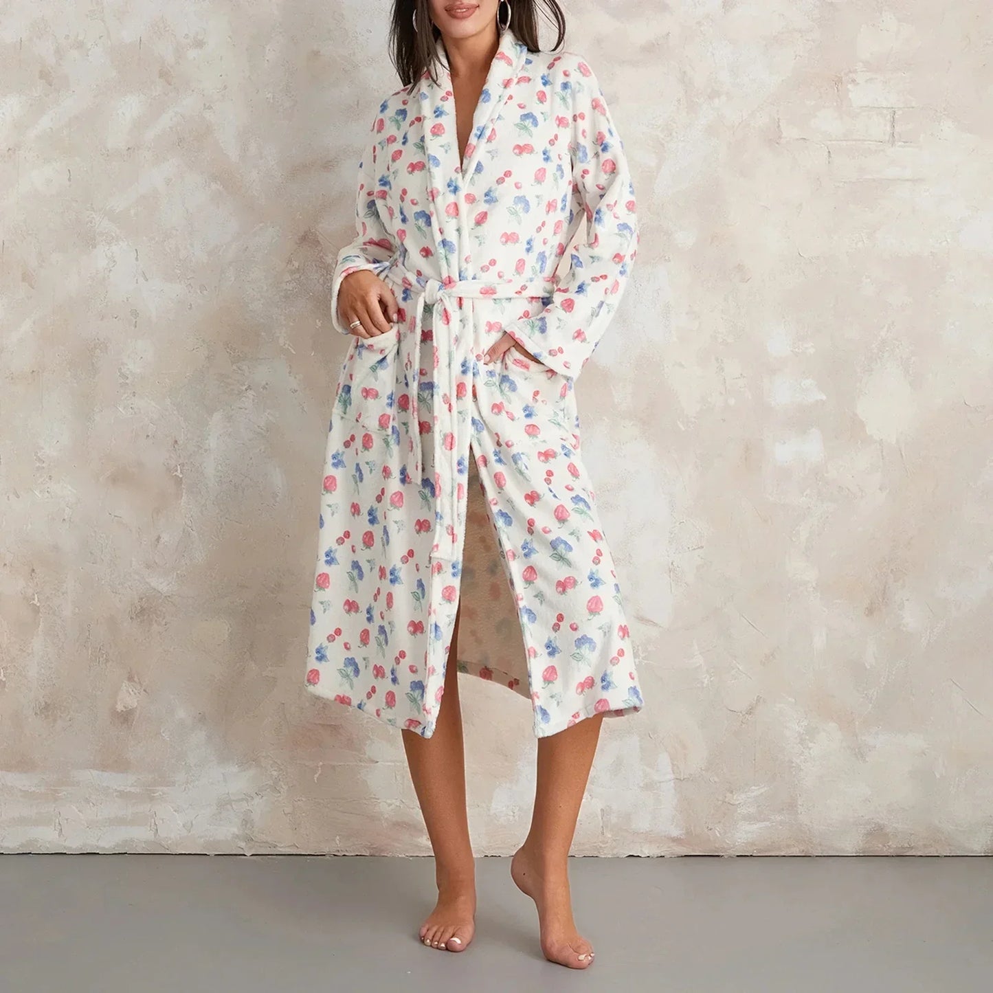 BlossomWrap Badjas - Luxe Flanellen Badjas met Bloemmotief