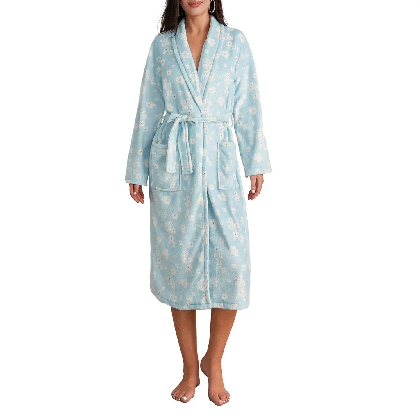 BlossomWrap Badjas - Luxe Flanellen Badjas met Bloemmotief