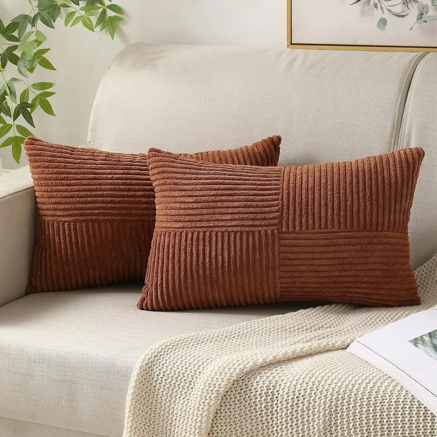 VelvetAura Kussenhoes - Stijlvolle Gestreepte Kussenhoezen in Luxe Corduroy Set