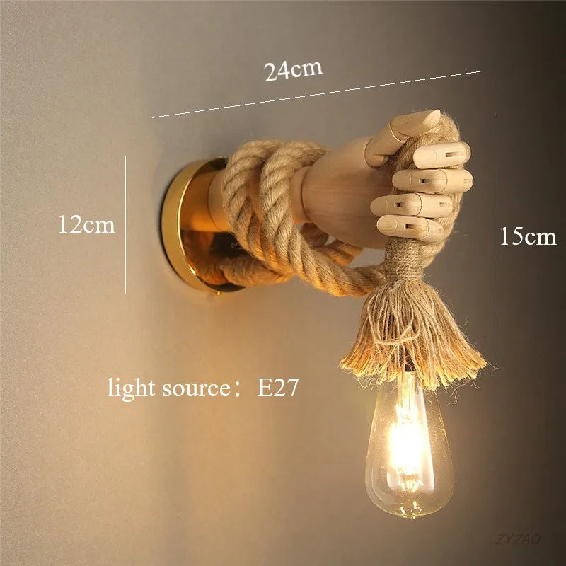 RetroHand Lamp – Unieke Industriële Handvormige Touwlamp
