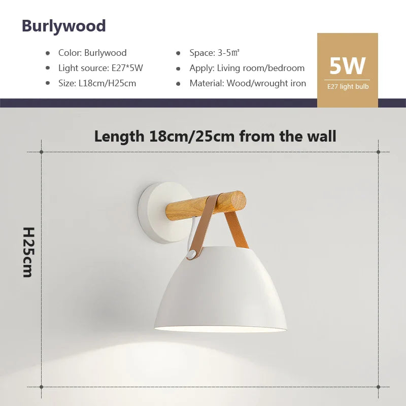 NordicGlow Light - Houten LED Wandlamp met Lederen Accenten