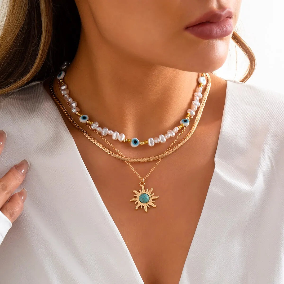 EthnoCharm Necklace Set – Zonnebloem & Boze Oog Accessoires