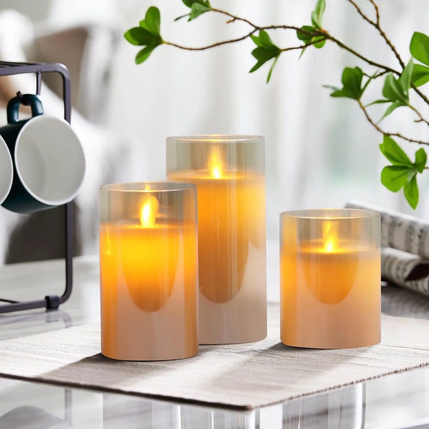 SafeGlow LED Kaarsenset - Elegante Draadloze Oplaadkaarsen Set van 3