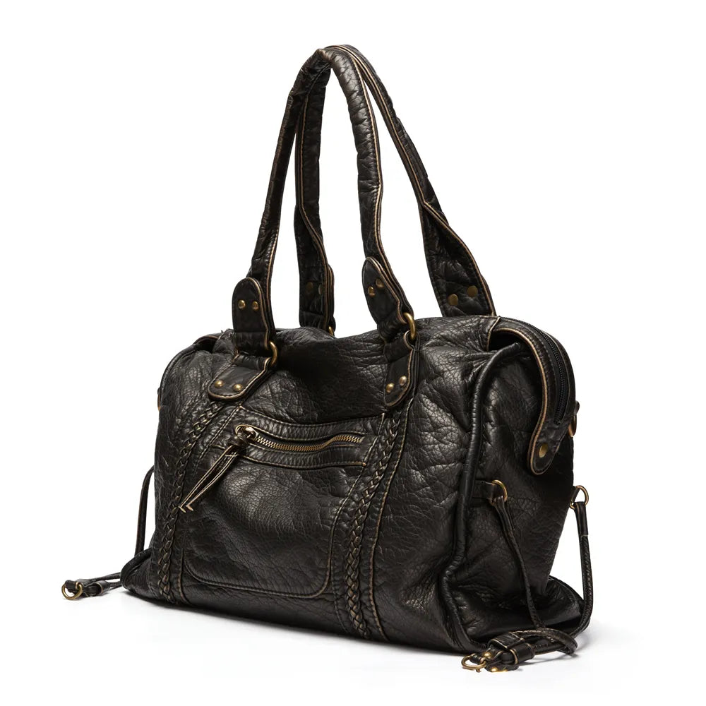 NoirClass - Elegante Zwarte Lederen Handtas