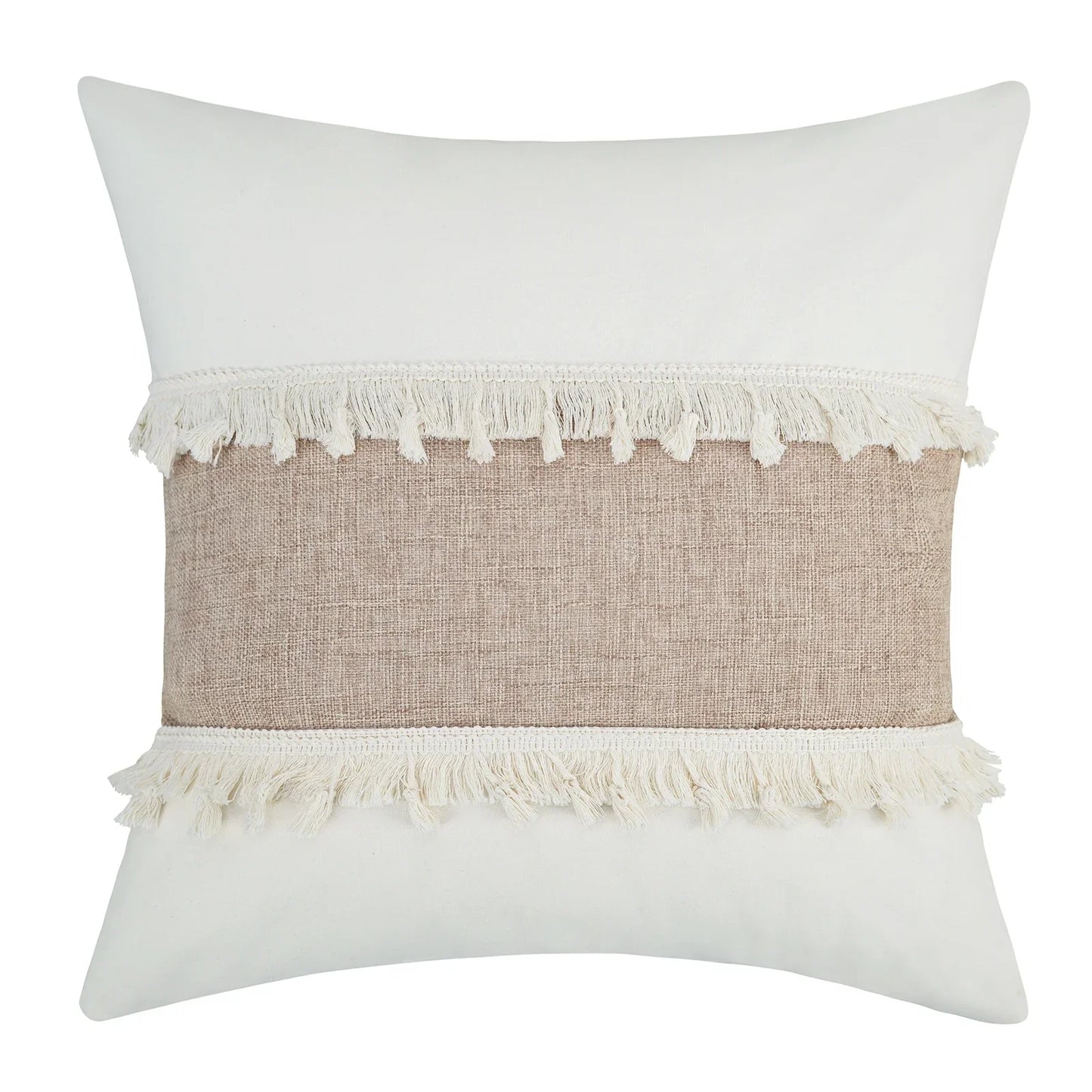 Bohemian Kussenhoes - Geometrisch Kussenhoes in Beige met Franjes