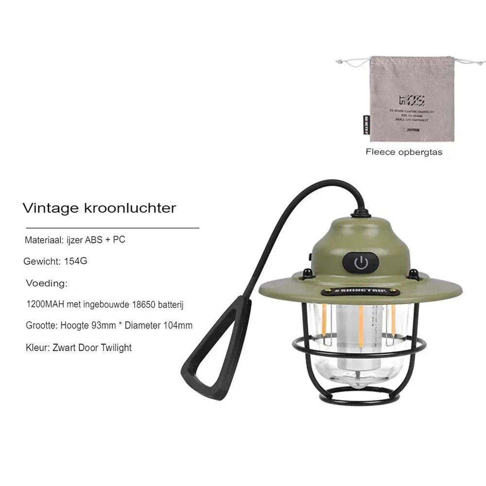 NostalgiaGlow - Retro Oplaadbare LED Lantaarn voor Avonturen