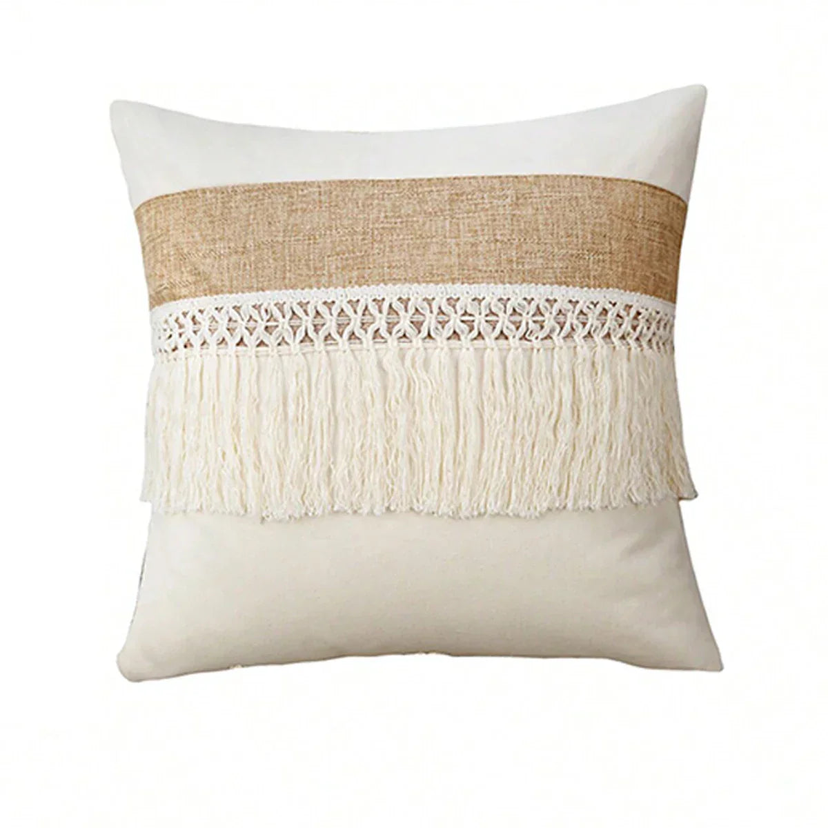 Bohemian Kussenhoes - Geometrisch Kussenhoes in Beige met Franjes