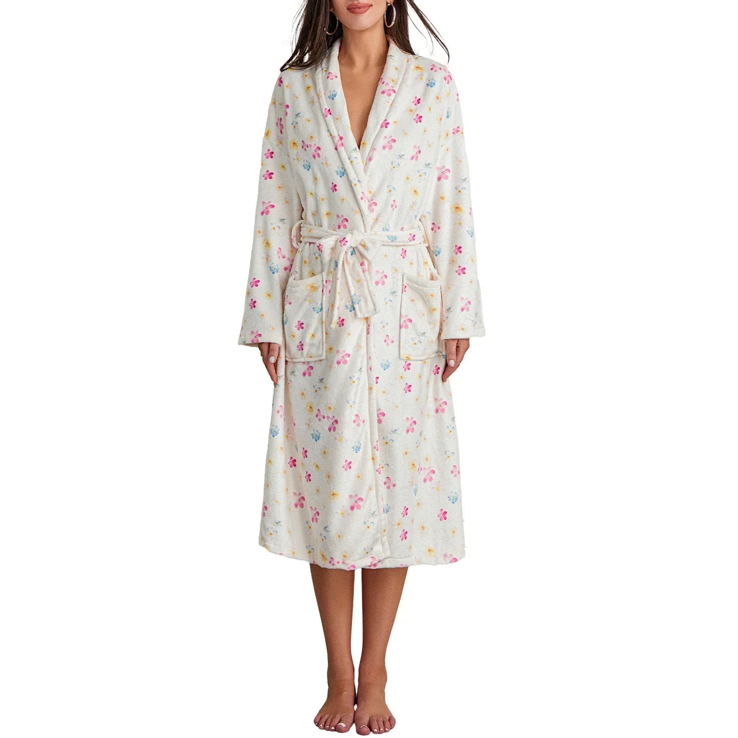 BlossomWrap Badjas - Luxe Flanellen Badjas met Bloemmotief