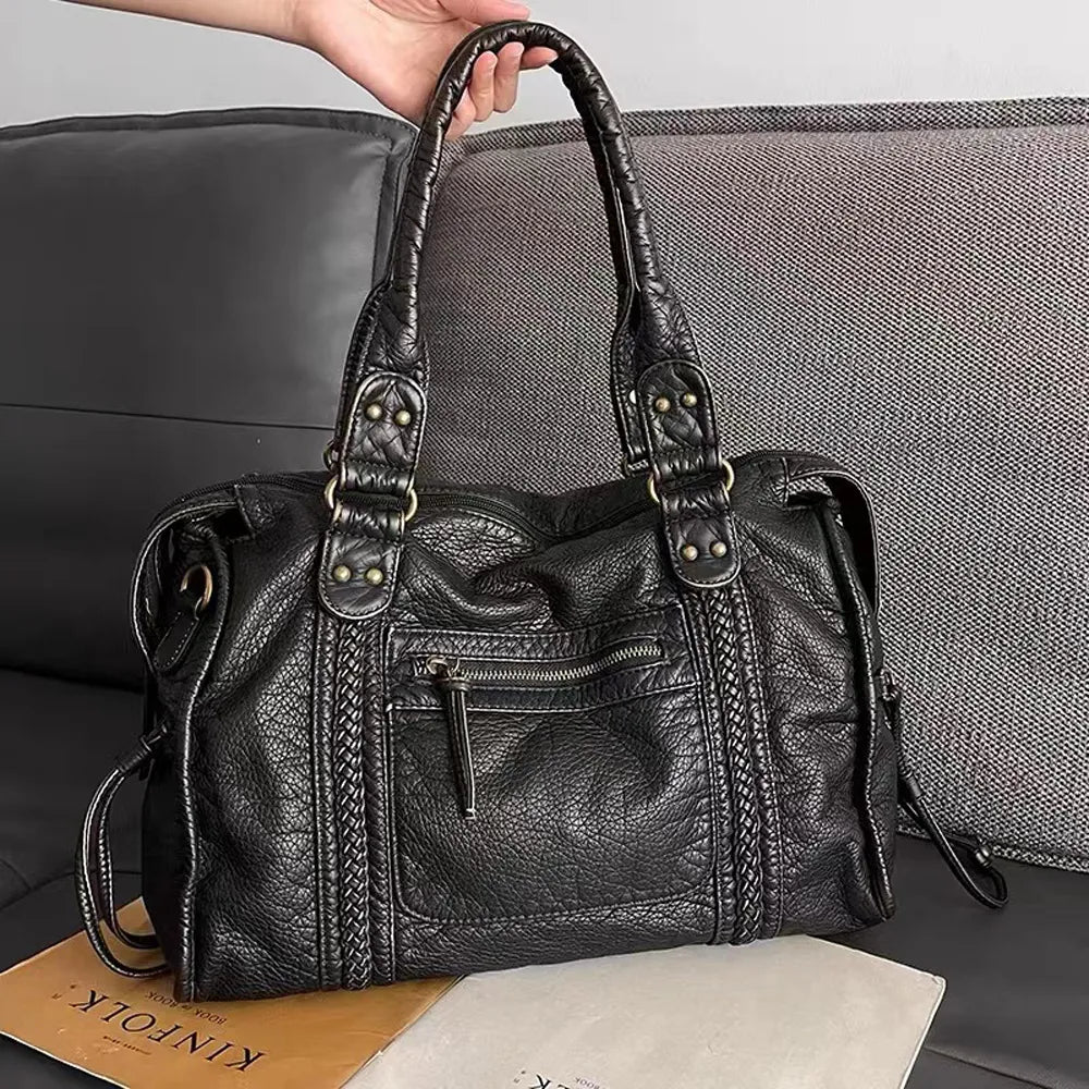 NoirClass - Elegante Zwarte Lederen Handtas