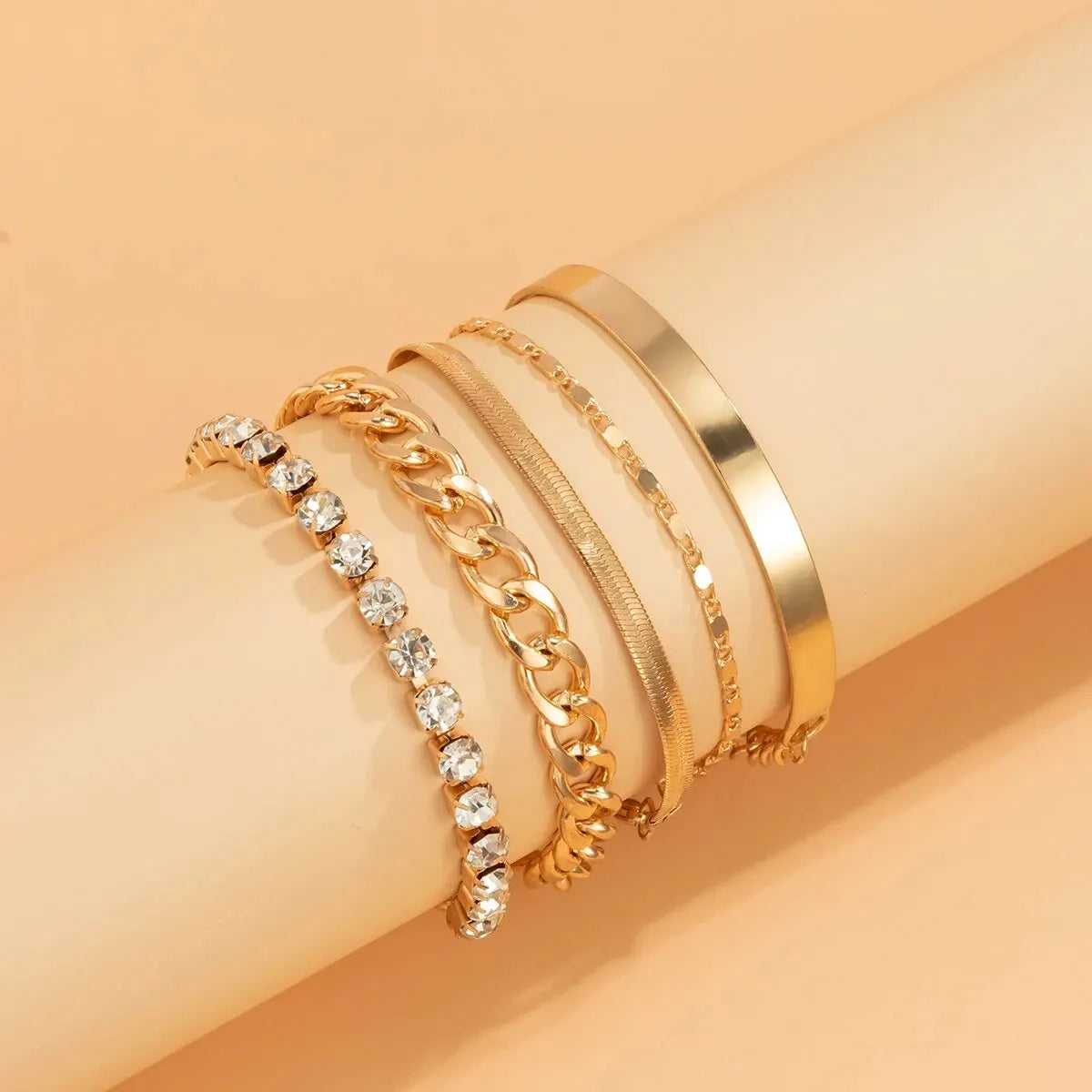 SnakeEdge Bracelet Set - 5-delige Slangenketting in Metaal