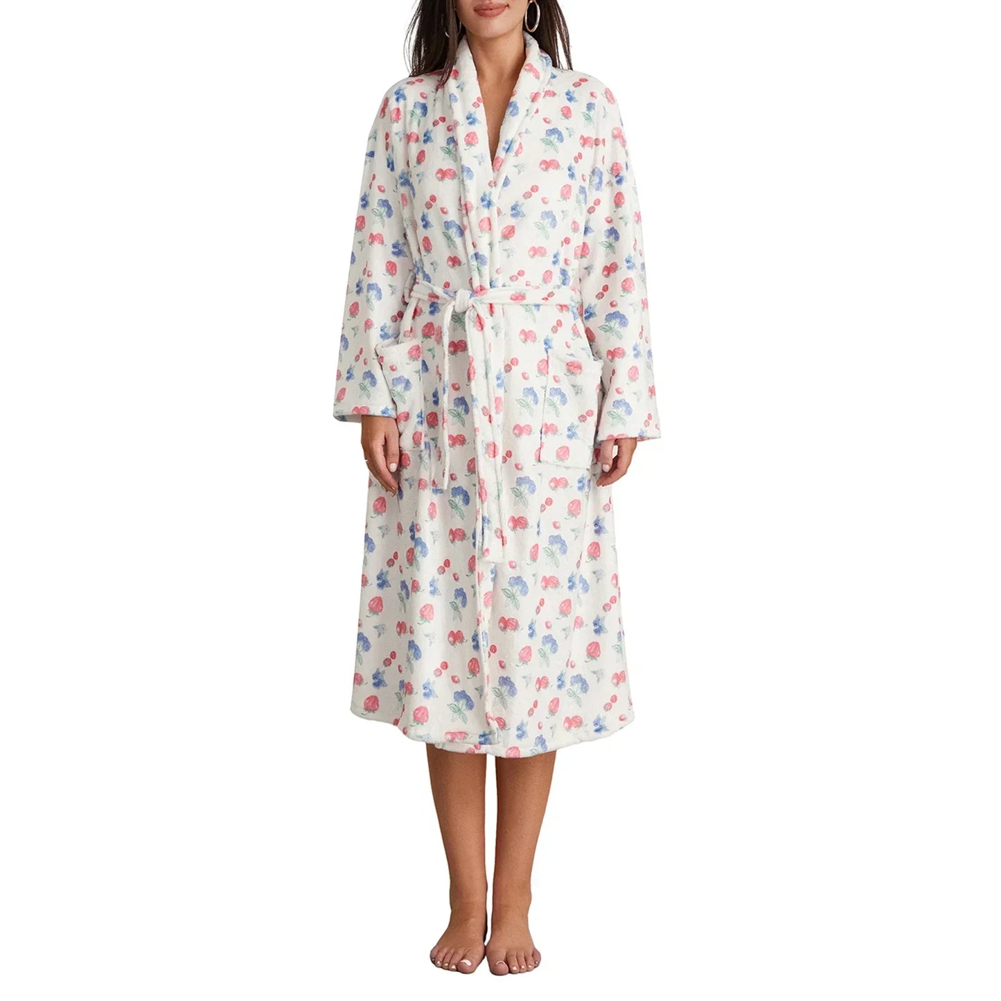 BlossomWrap Badjas - Luxe Flanellen Badjas met Bloemmotief
