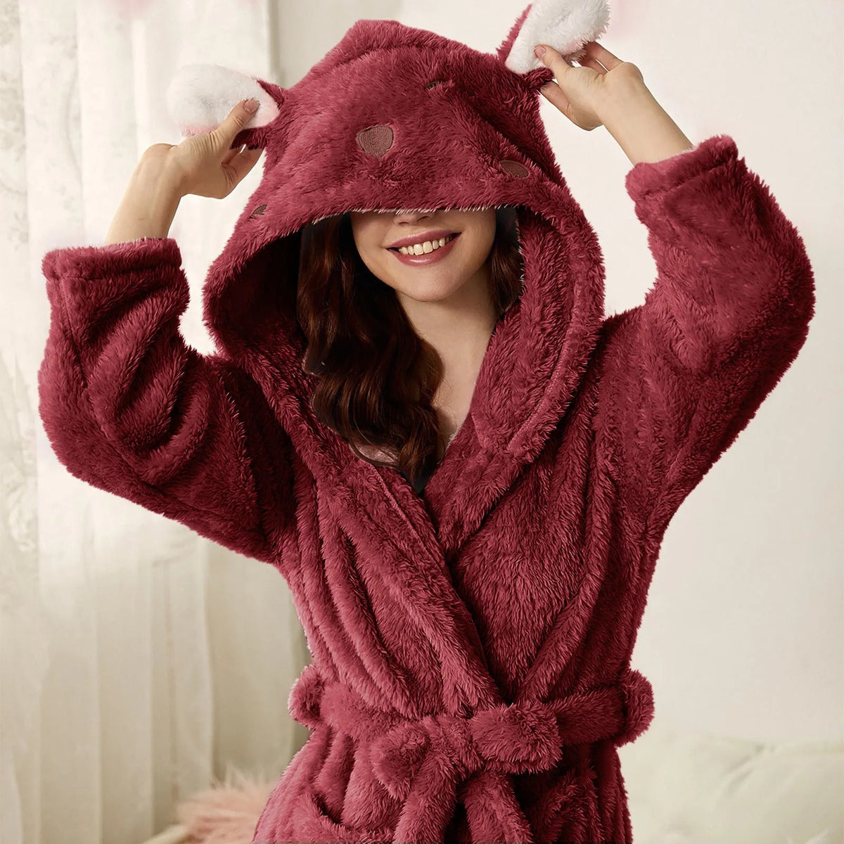 BunnyHug Badjas - Luxe Flanellen Badjas met Konijnenoren
