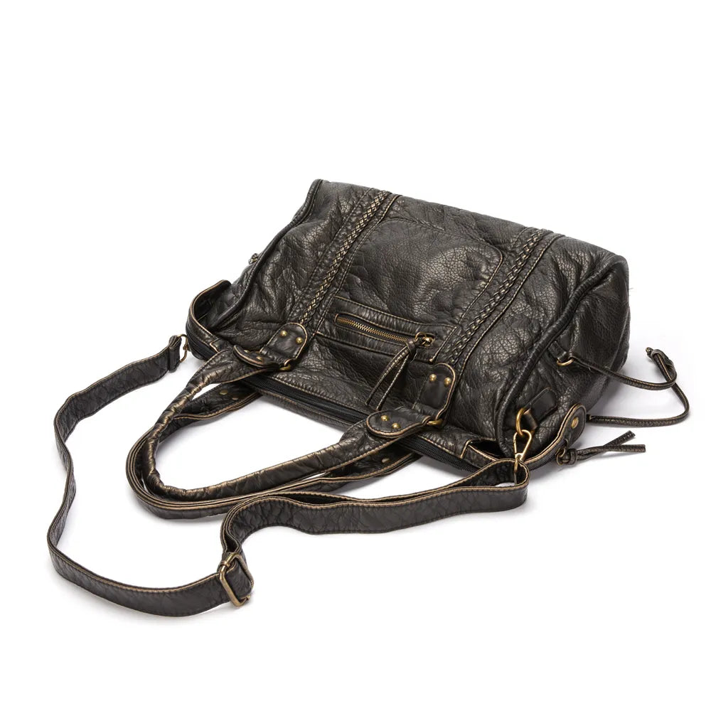 NoirClass - Elegante Zwarte Lederen Handtas