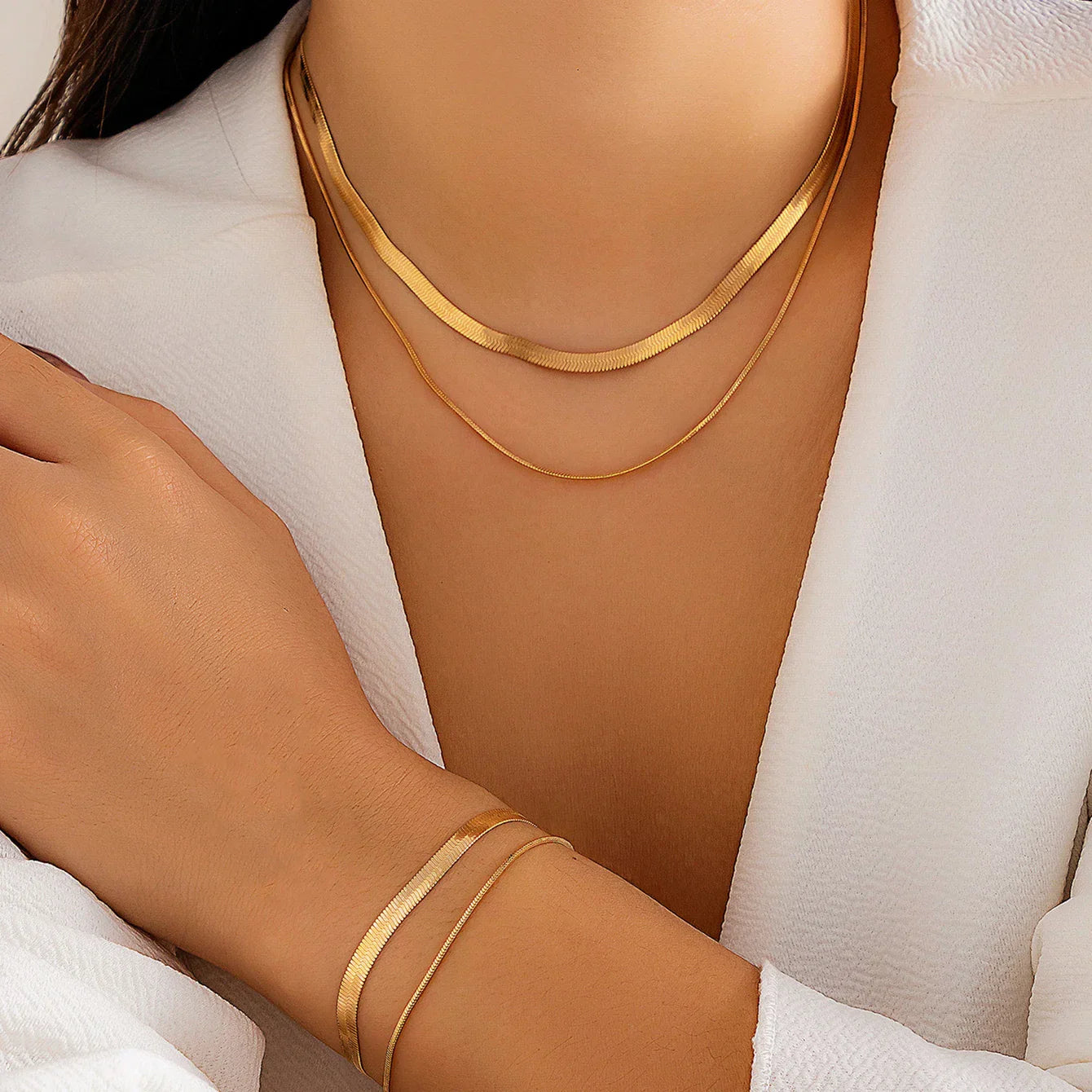GothicElegance - Luxe Slangenketting en Armbandenset in Lagen