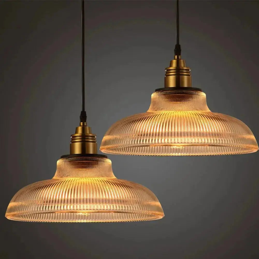 Retro Luxe Glas Hanglamp - Vintage Streepdesign voor Gezelligheid en Sfeer