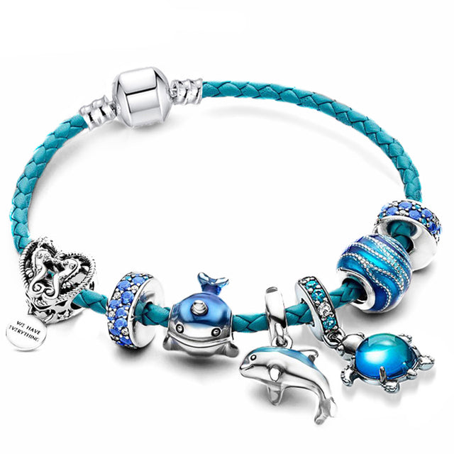 Zilveren en Leren Armband met Charms - Ocean Breeze Stijl van Julia