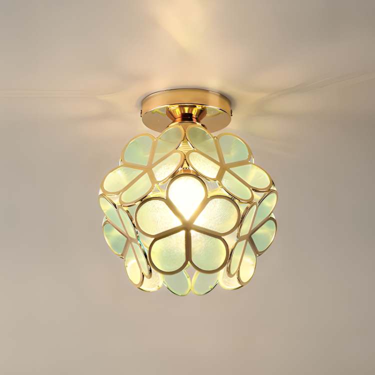 PetalLume – Retro Glazen Plafondlamp met Bloemen