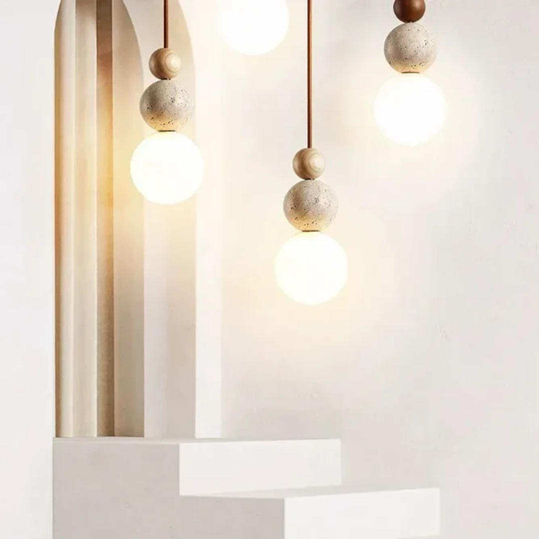 TravertineGlow - Elegante Mahonie Hanglamp voor Thuis