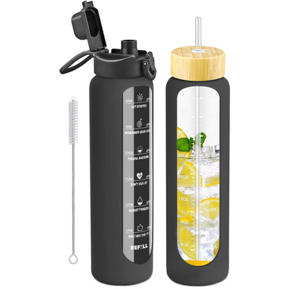 HydraVibe - Herbruikbare Waterfles met Motivatie en Rietje