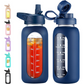 HydroGlow - Motiverende Glazen Waterfles 900ml met Rietje