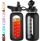HydroGlow - Motiverende Glazen Waterfles 900ml met Rietje