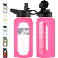 HydroGlow - Motiverende Glazen Waterfles 900ml met Rietje