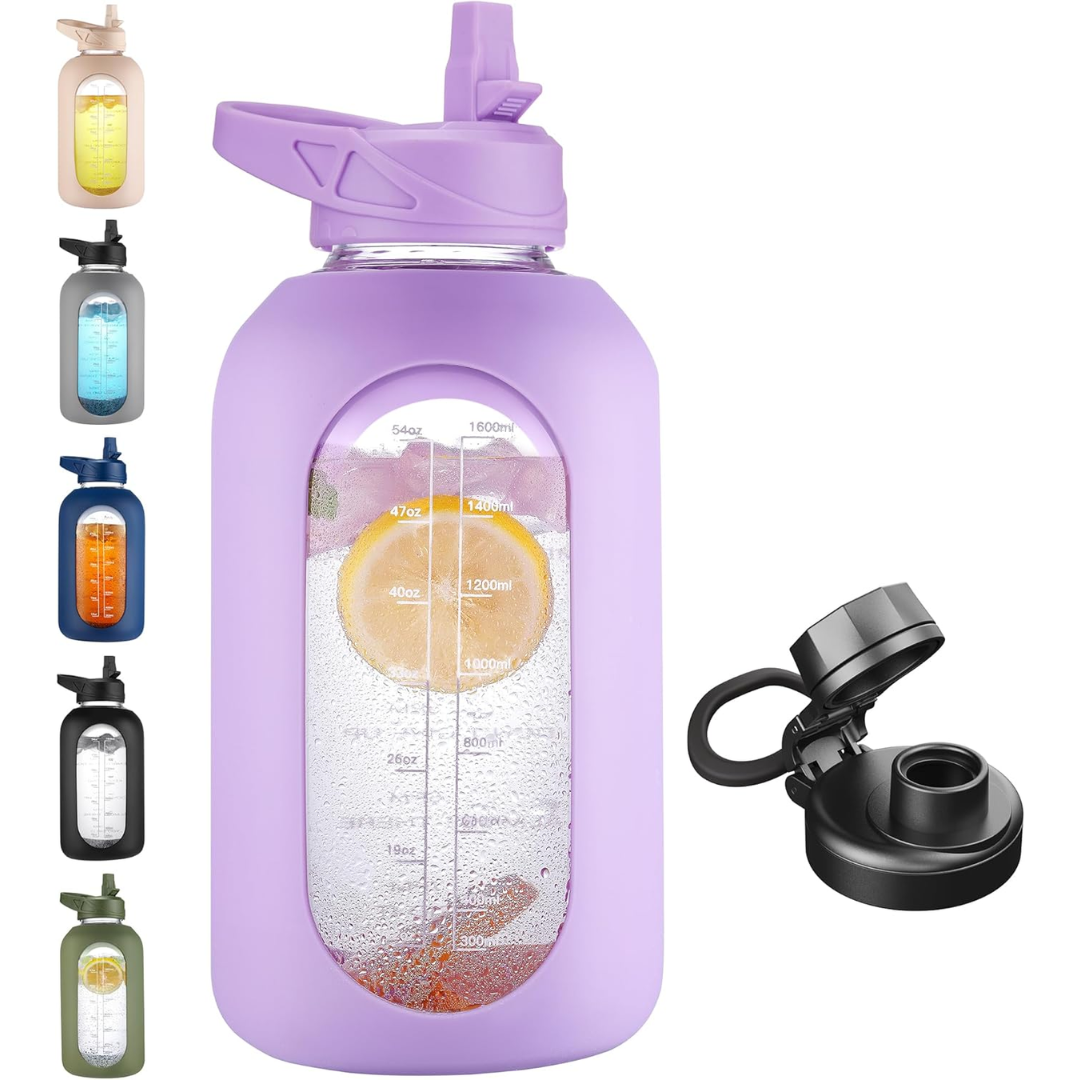HydroGlow - Motiverende Glazen Waterfles 900ml met Rietje