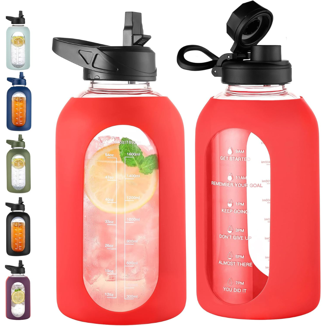 HydroGlow - Motiverende Glazen Waterfles 900ml met Rietje