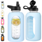 HydroGlow - Motiverende Glazen Waterfles 900ml met Rietje