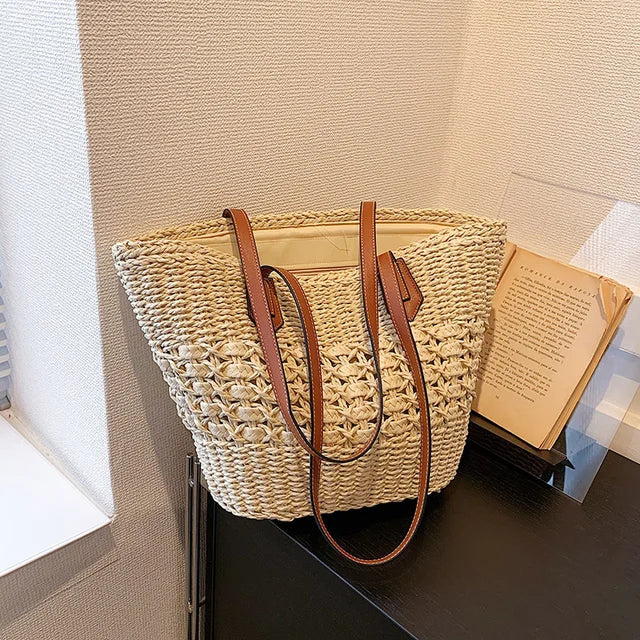 BohoVibe Tote – Elegante Stro Schoudertas