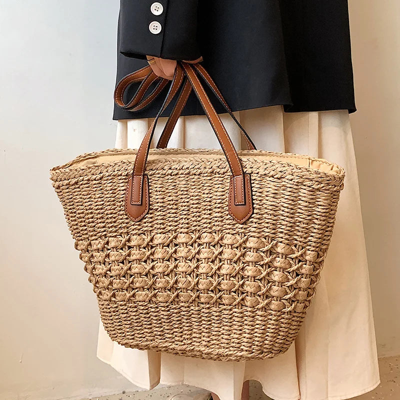 BohoVibe Tote – Elegante Stro Schoudertas