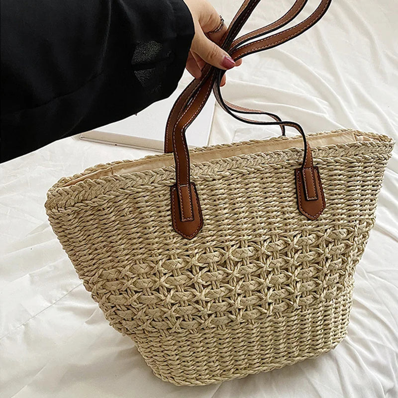 BohoVibe Tote – Elegante Stro Schoudertas