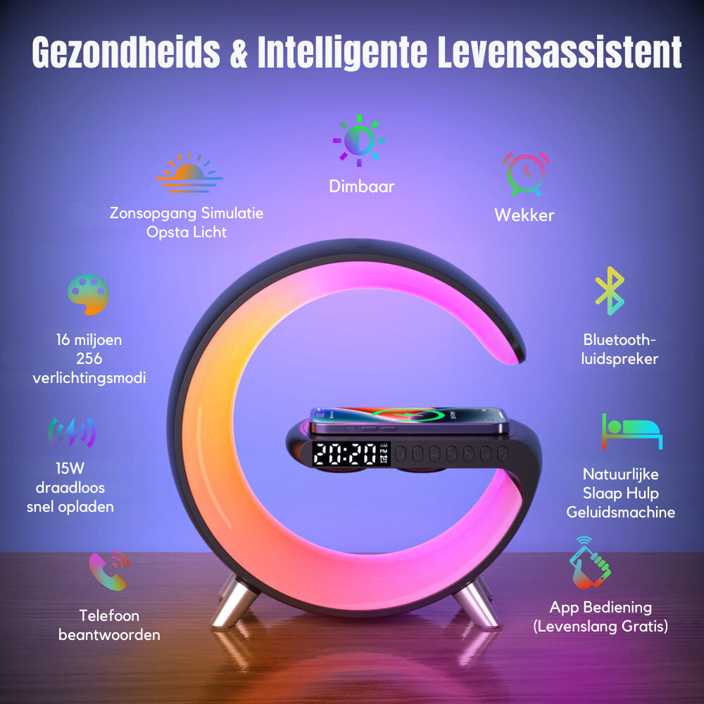 GlowHub - Multifuntionele Oplaadbare Speaker met Wekker en Sfeerlicht
