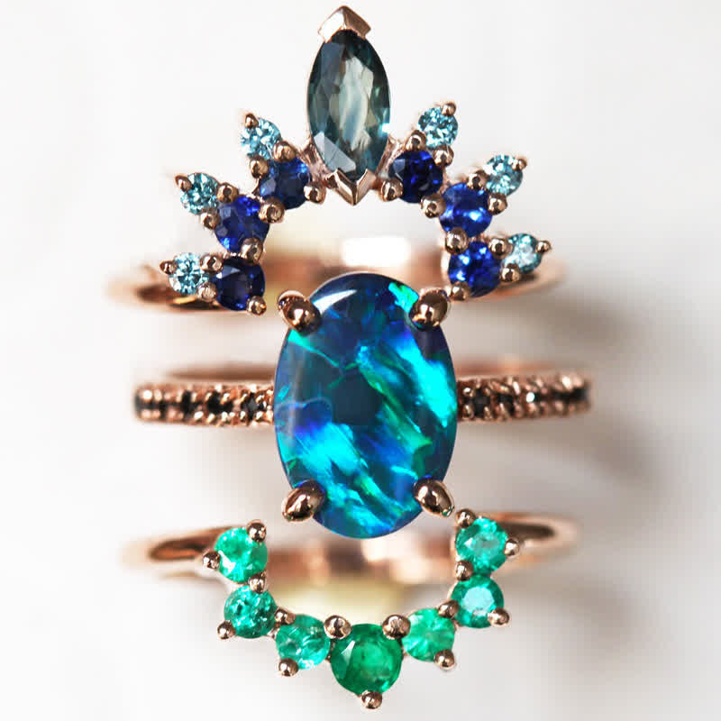 Isabella 3-Piece Ring Set with Stunning Sapphire and Opal