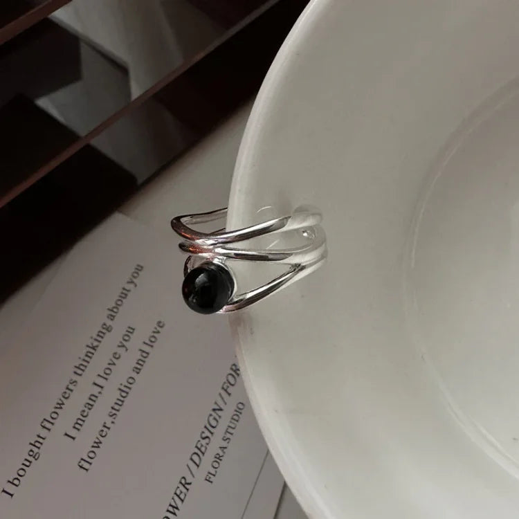 Elegante Arden Zwarte Onyx Multilijnen Ring