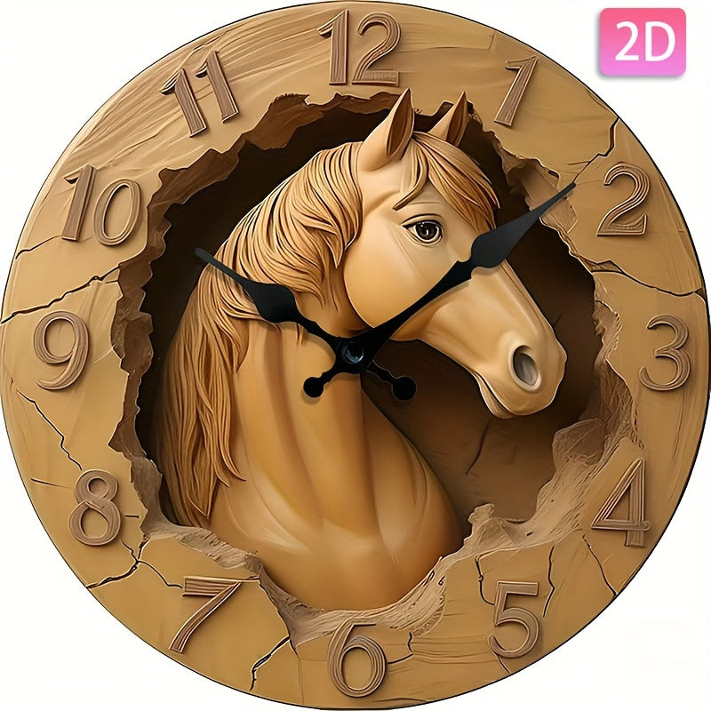 EquineElegance - Luxe Houten Paarden Wandklok