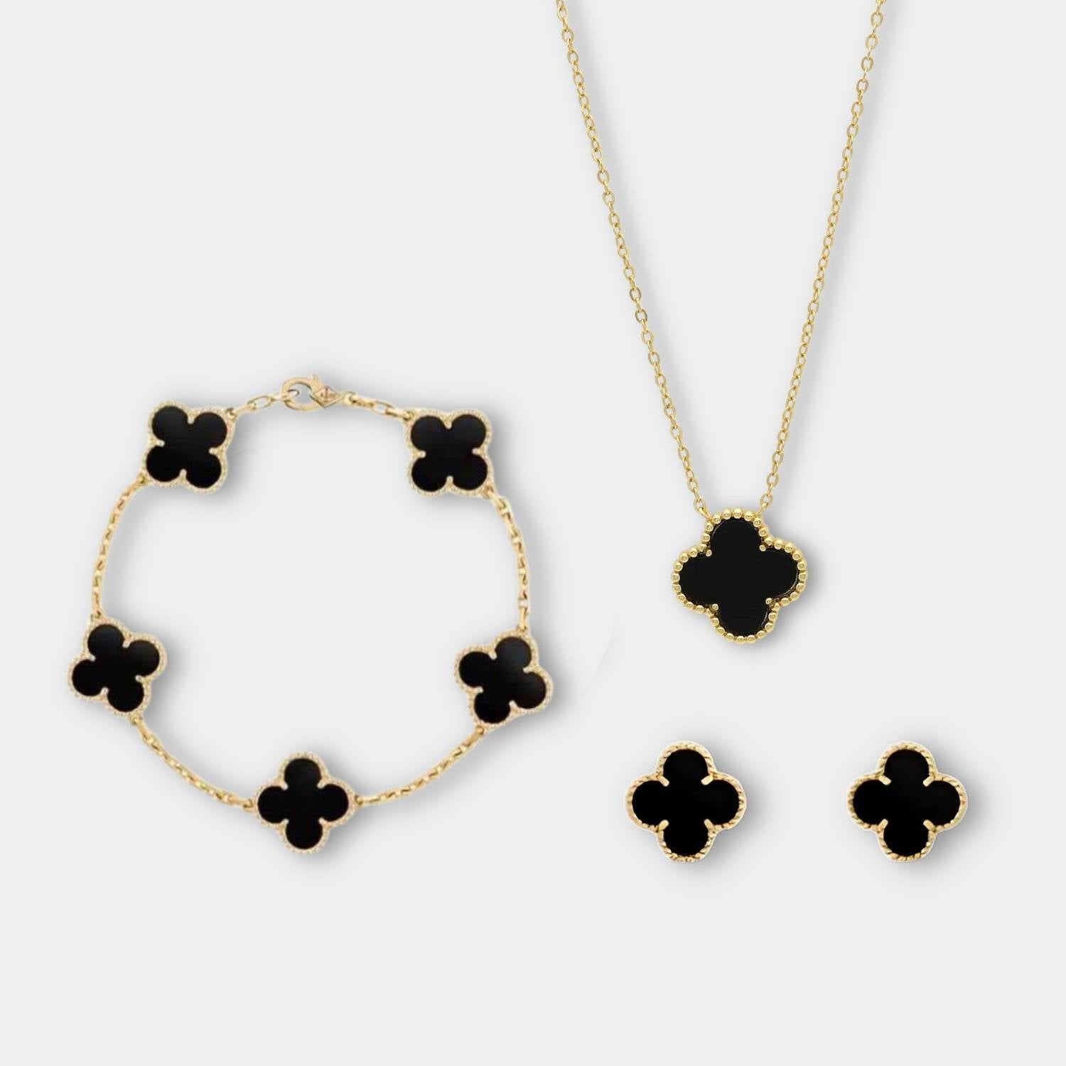 GoldenClove Jewelry Set - Elegante Klaver Ketting, Armband & Oorbellen