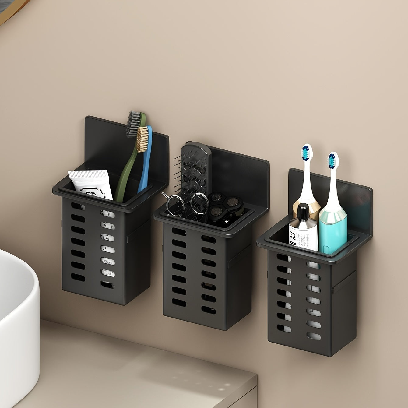 ChicStore - Zwart Draadloze Wandopslag voor Cosmetica