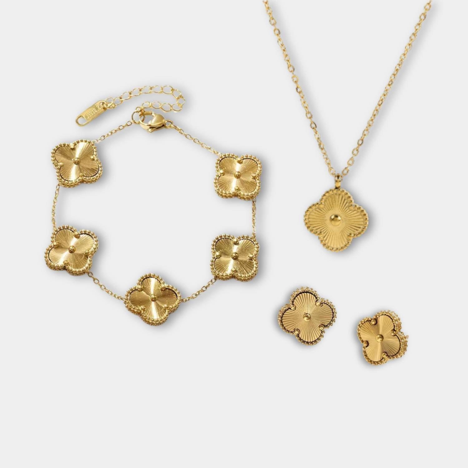 GoldenClove Jewelry Set - Elegante Klaver Ketting, Armband & Oorbellen