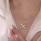 Zeer Elegante Dubbelgelaagde Vlinderketting met Zirkonia en Parelmoer - Elayna