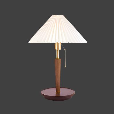 Elegante Vintage Houten Woodly Tafellamp -  Tafellamp met Geplooid Design