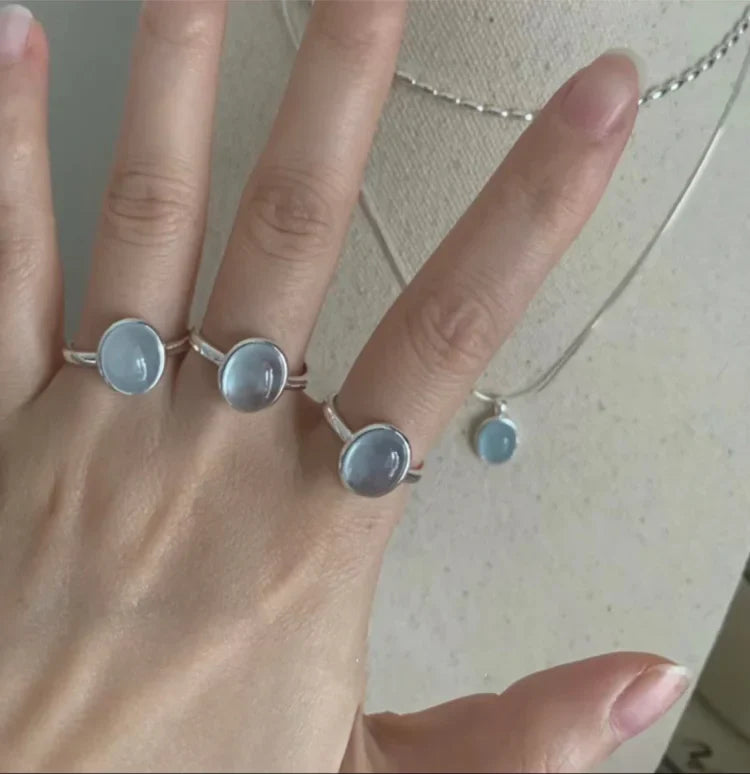 Elegant Nerida Silver Ring with Aquamarine Gemstone